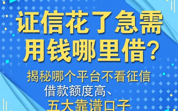 征信花了急需用钱哪里借？揭秘哪个平台不看征信借款额度高，五大靠谱口子推荐