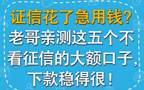 征信花了急用钱？老哥亲测这五个不看征信的大额口子，下款稳得很！