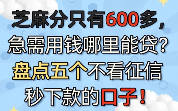 芝麻分只有600多，急需用钱哪里能贷？盘点五个不看征信秒下款的口子！