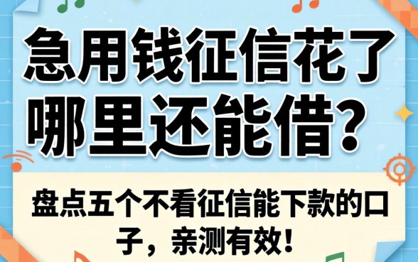 急用钱征信花了哪里还能借？盘点五个不看征信能下款的口子，亲测有效！