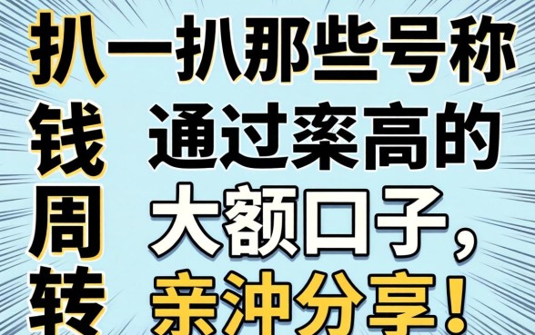 急需用钱周转？扒一扒那些号称通过率高的大额口子，亲测分享！