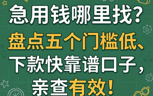 急用钱哪里找?盘点五个门槛低、下款快的靠谱口子,亲测有效!