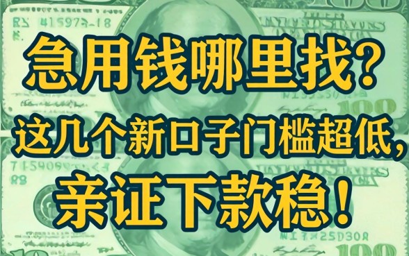 急用钱哪里找？这几个新口子门槛超低，亲测下款稳！