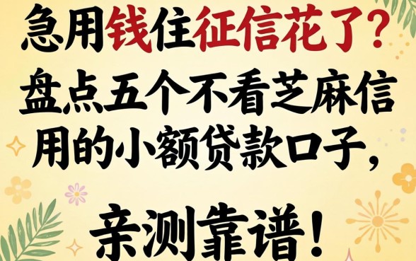 急用钱但征信花了？盘点五个不看芝麻信用的小额贷款口子，亲测靠谱！