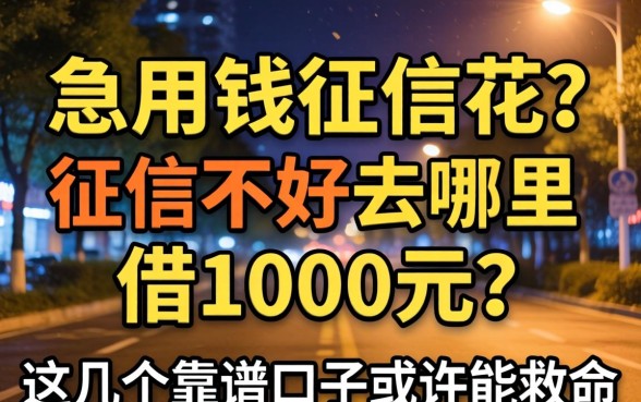 深夜急用钱征信花？征信不好去哪里借1000元？这几个靠谱口子或许能救命