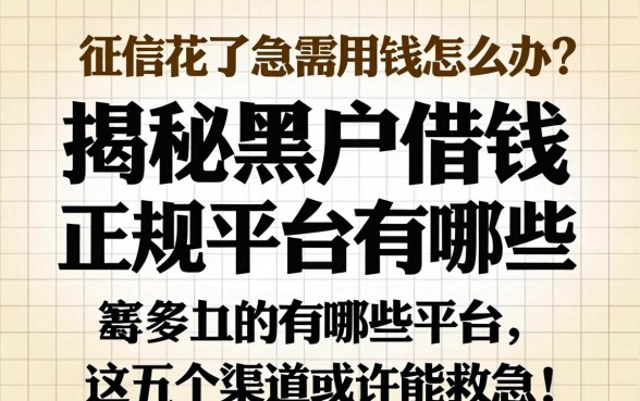 征信花了急需用钱怎么办？揭秘黑户借钱的正规平台有哪些平台，这五个渠道或许能救急！