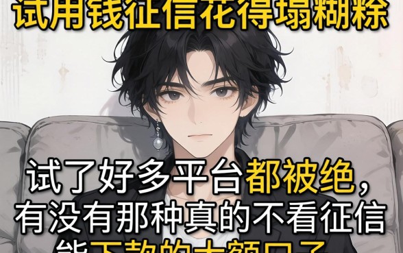 急用钱征信花得一塌糊涂，试了好多平台都被拒，有没有那种真的不看征信能下款的大额口子？