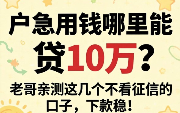 黑户急用钱哪里能贷10万?老哥亲测这几个不看征信的口子,下款稳!
