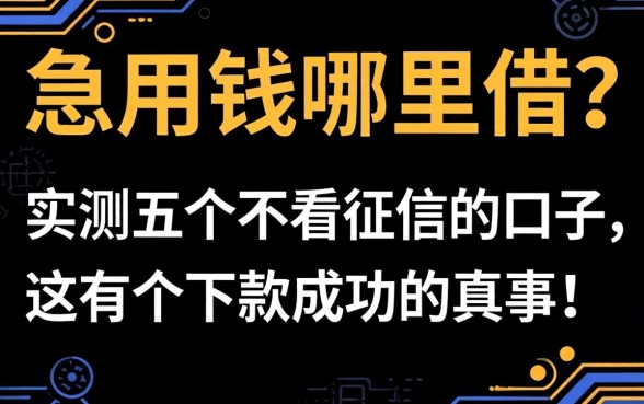 征信黑户急用钱哪里借？实测五个不看征信的口子，这有个下款成功的真事！