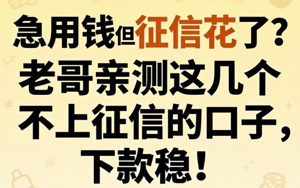 急用钱但征信花了?老哥亲测这几个不上征信的口子,下款稳!