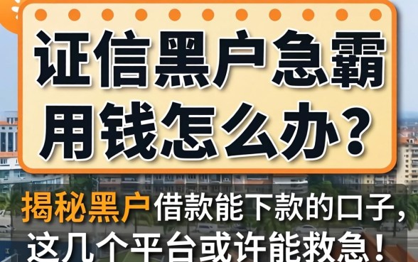 征信黑户急需用钱怎么办？揭秘黑户借款能下款的口子，这几个平台或许能救急！