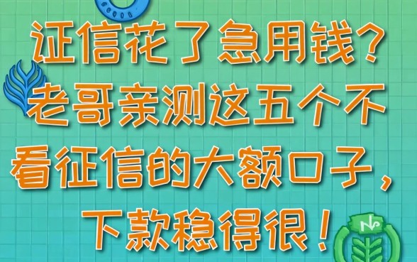 征信花了急用钱？老哥亲测这五个不看征信的大额口子，下款稳得很！