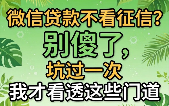 正规微信贷款不看征信？别傻了，坑过一次我才看透这些门道