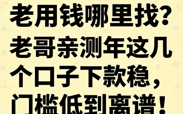 急用钱哪里找?老哥亲测2026年这几个口子下款稳,门槛低到离谱!