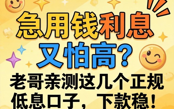 急用钱利息又怕高？老哥亲测这几个正规低息口子，下款稳！
