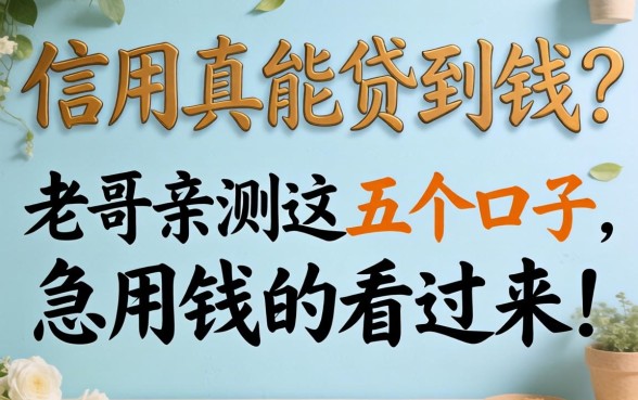 纯靠信用真能贷到钱?老哥亲测这五个口子,急用钱的看过来!