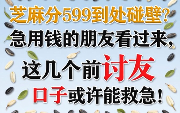 芝麻分599到处碰壁？急用钱的朋友看过来，这几个口子或许能救急！