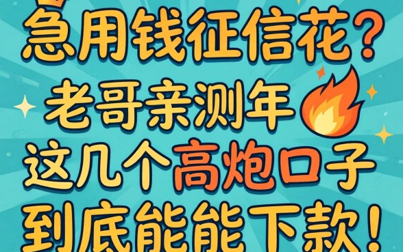 急用钱征信花？老哥亲测2026年这几个高炮口子到底能不能下款！