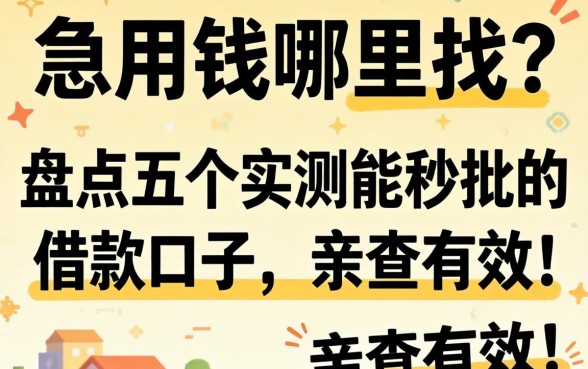 急用钱哪里找?盘点五个实测能秒批的借款口子,亲测有效!
