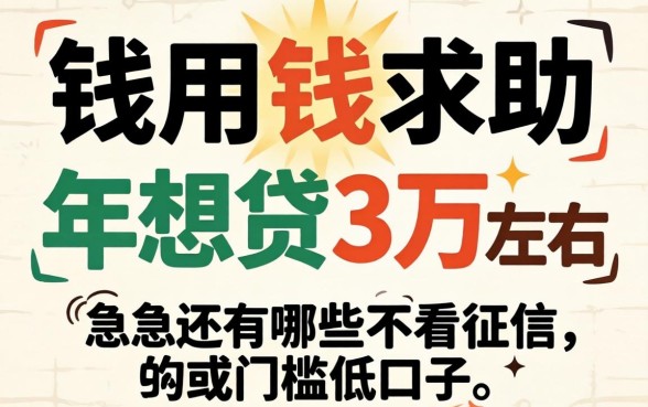 急用钱求助！2026年想贷三万左右还有哪些不看征信或者门槛低的口子？