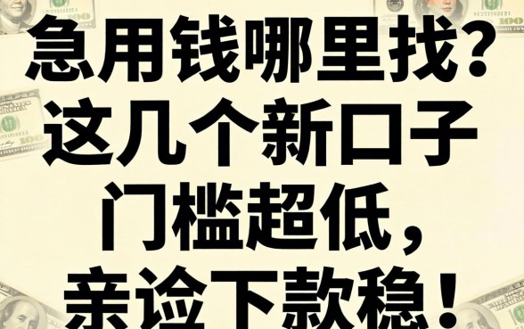 急用钱哪里找？这几个新口子门槛超低，亲测下款稳！