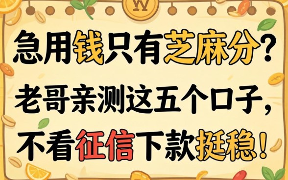 急用钱只有芝麻分？老哥亲测这五个口子，不看征信下款挺稳！