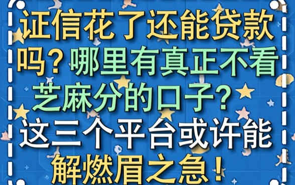 征信花了还能贷款吗?哪里有真正不看芝麻分的口子?这几个平台或许能解燃眉之急!
