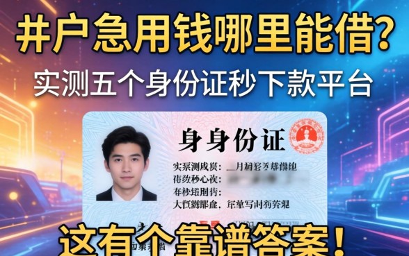 黑户急用钱哪里能借？实测五个身份证秒下款平台，这有个靠谱答案！