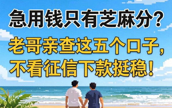 急用钱只有芝麻分？老哥亲测这五个口子，不看征信下款挺稳！